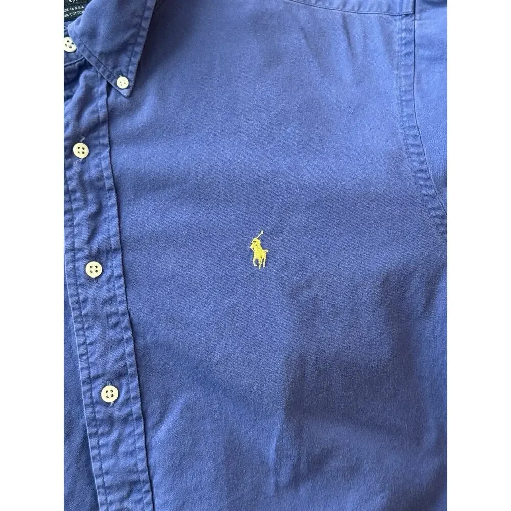 Vintage 80s Polo Ralph Lauren Heavy Oxford Shirt XL Blue Button Down USA Cotton